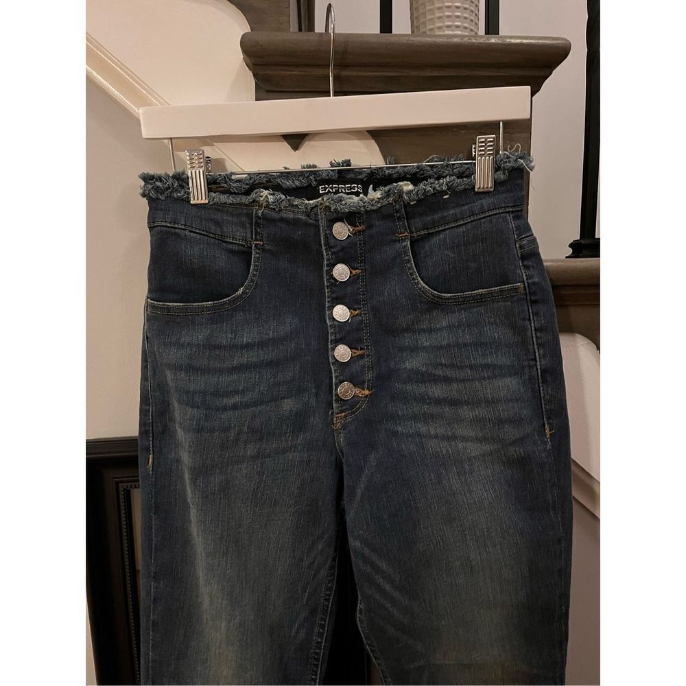 Express Stretch Ankle High-Rise Raw Waistband Button Fly Jeans sz 6 Y2K EUC